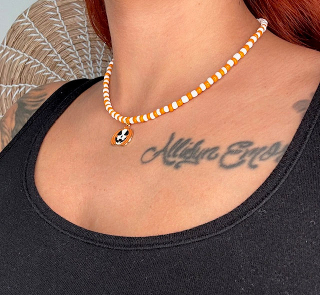 Orange and White Pumpkin Beaded Choker