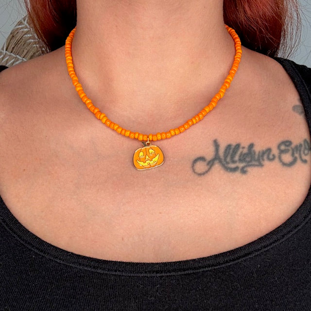 Orange Pumpkin Beaded Choker