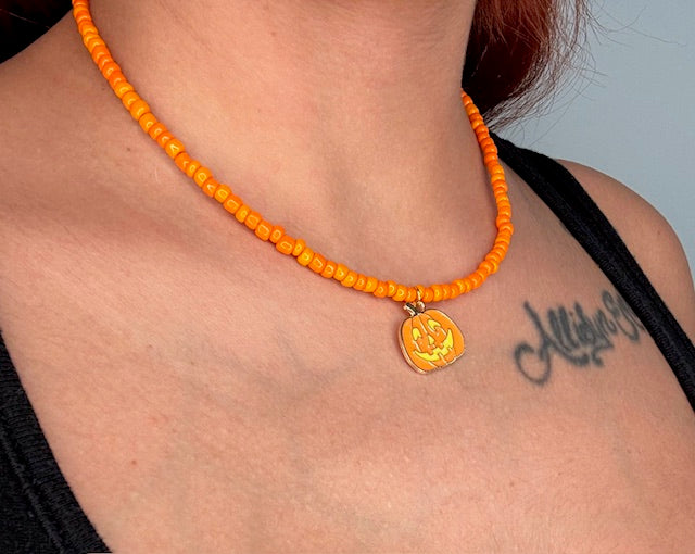 Orange Pumpkin Beaded Choker