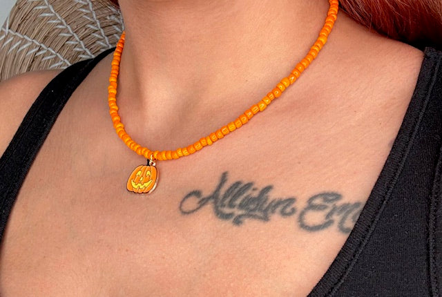 Orange Pumpkin Beaded Choker