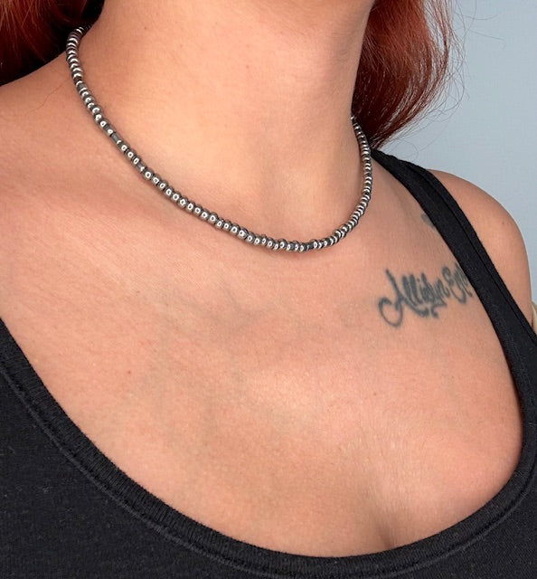 Gunmetal Silver Beaded Choker