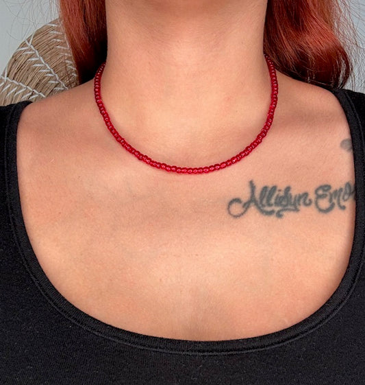 Blood Red Beaded Choker