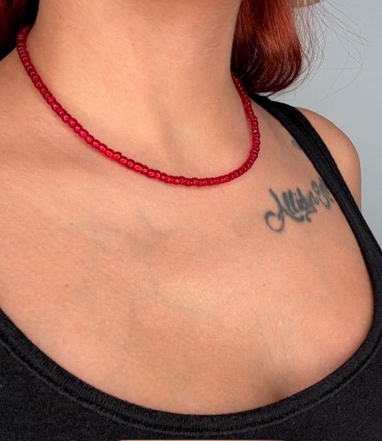 Blood Red Beaded Choker